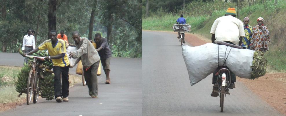 Manchmal sind die Straen in Ruanda steil. In der regel aber sehr steil. Und das Fahrrad gut beladen. Es fehlt: Ein Lastenfahrrad. (Bild: Joachim Graf)