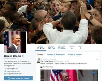 Zwischen Erstellen und Verffentlichen der Studie gewann Barack Obama ganze 1,6 Millionen neue Follower (Screenshot Twitter)