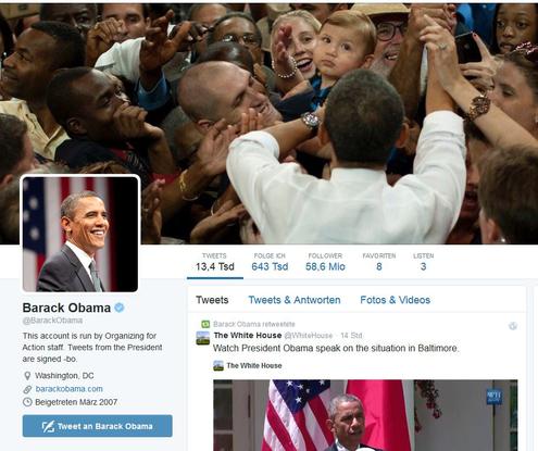 Zwischen Erstellen und Verffentlichen der Studie gewann Barack Obama ganze 1,6 Millionen neue Follower (Bild: Screenshot Twitter)