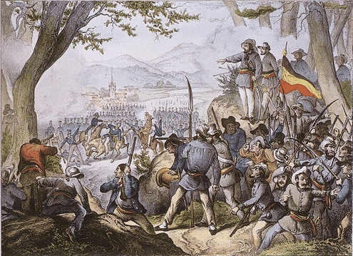  (Bild: Tod des Generals Friedrich von Gagern im Gefecht bei Kandern. Lithographie. Rastatt, Wehrgeschichtliches Museum.)